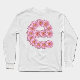 Letter e Pink Gerbera Daisy Flowers Long Sleeve T-Shirt